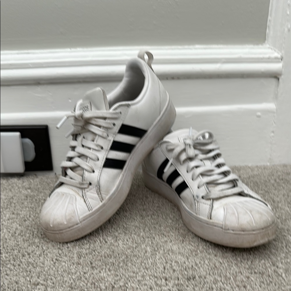 Adidas White and Black Sneakers used, signs of wear but could clean up nicely
